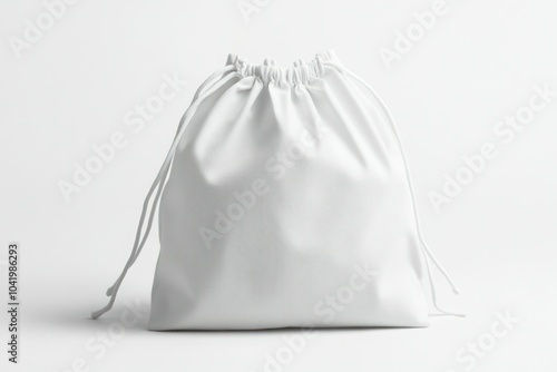 Modern White Drawstring Bag on Clean Background