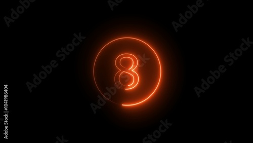 Number 8 from old movie count down (eight). Film countdown number. Dark background.