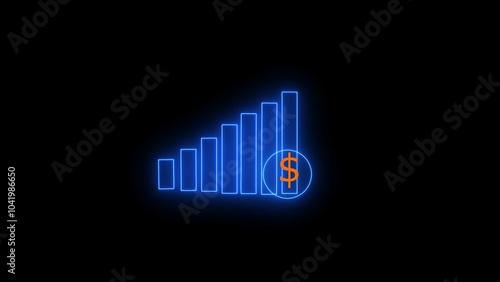 increase graph business icon animation. Dark background.