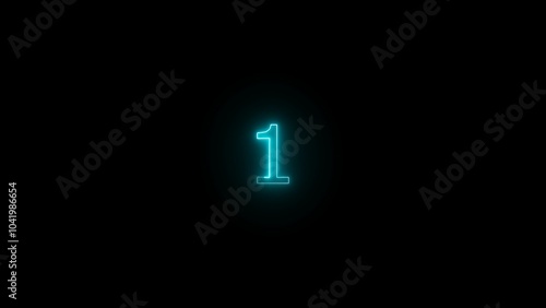 Neon pink number 1 on black background. Learning numbers. Dark background.