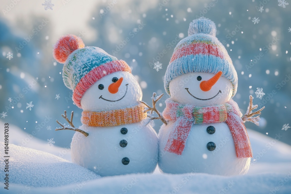 Cheerful Snowmen in a Winter Wonderland Setting Cheerful Snowmen in a Winter Wonderland Setting