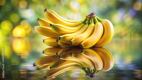 Reflected bunch of bananas isolated on a blurred background