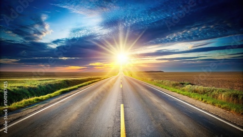 Scenic view of a long road with a bright light in the distance