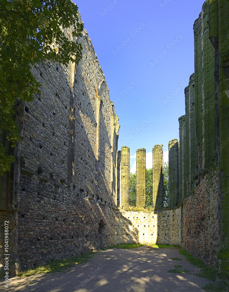 The unfinished Church of the Virgin Mary is an unfinished high-Gothic building with a completed Baroque bell tower from a later period in Panensky Tynec, Bohemia, Czech Republic.
