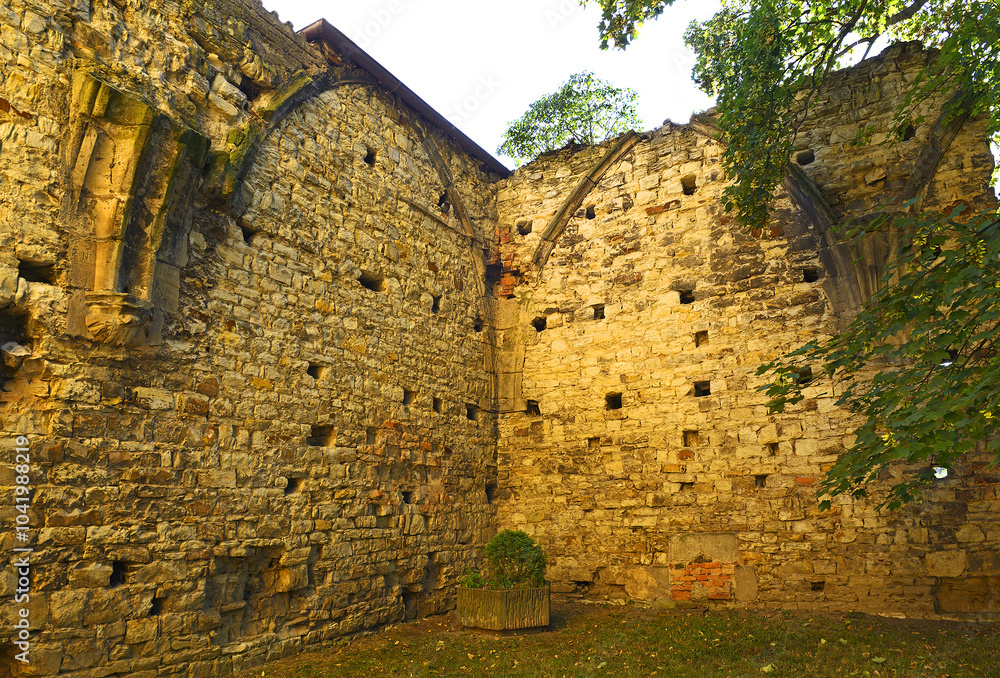 The unfinished Church of the Virgin Mary is an unfinished high-Gothic building with a completed Baroque bell tower from a later period in Panensky Tynec, Bohemia, Czech Republic.
