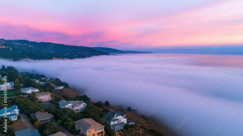 Fototapeta premium Coastal Fog Blanketing Serene Dusk Landscape