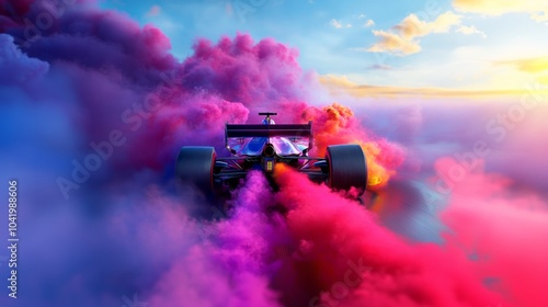 racing car passing through colored smoke