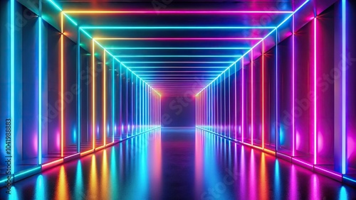 Colorful abstract background with glowing neon light and leading lines