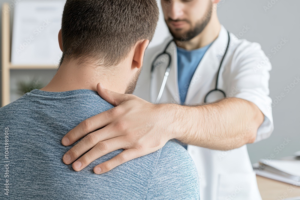 A doctor offers comfort to a patient during a consultation, highlighting empathy and medical professionalism.