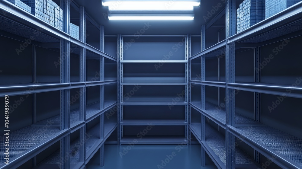 Fototapeta premium Futuristic Storage Shelves in a High-Tech Warehouse