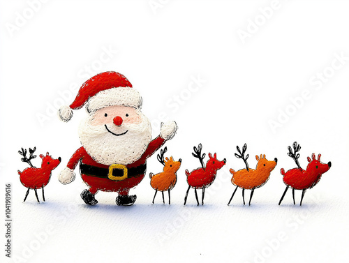 Santa Claus in snow with reindeers