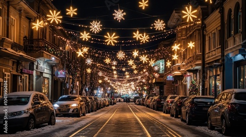 Charming Winter Evening with Festive Lights