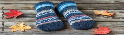 Cozy Woolen Socks on Rustic Autumn Floor
