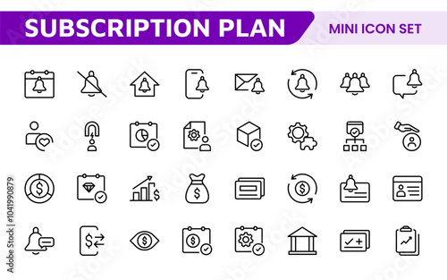 Subscription Services Icon Set. Modern and sleek icons for subscription-based platforms, perfect for enhancing user interfaces, streaming apps, SaaS products, and membership management.