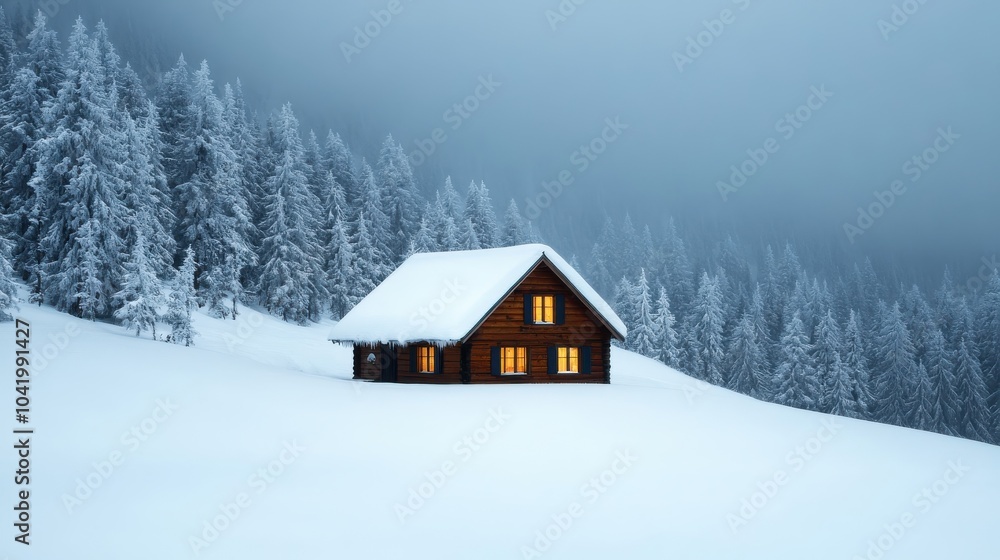 Cozy Cabin in a Snowstorm Surrounded by Trees Cozy Cabin in a Snowstorm Surrounded by Trees