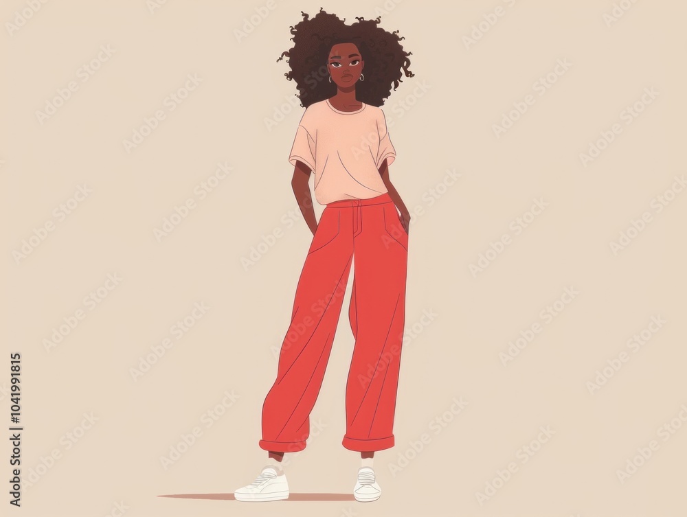 Stylish illustration of woman in casual outfit for contemporary art design. Stylish illustration of woman in casual outfit for contemporary art design.