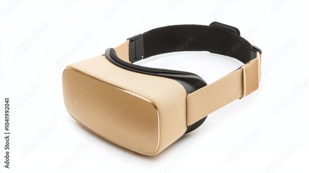 A portable VR headset, isolated on white, with adjustable straps and a smooth, modern finish A portable VR headset, isolated on white, with adjustable straps and a smooth, modern finish