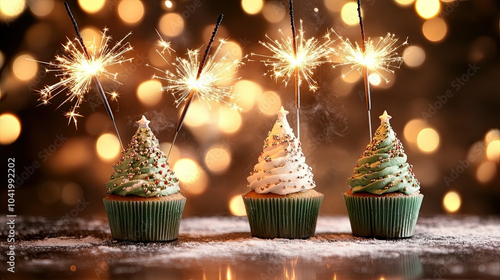 Festive Cupcakes with Sparklers for Holiday Celebration Festive Cupcakes with Sparklers for Holiday Celebration