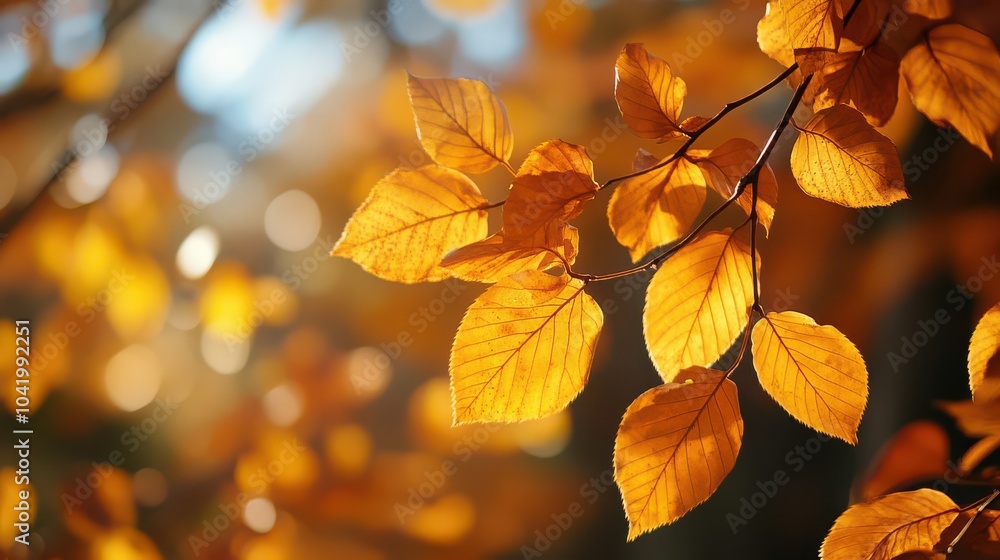 Golden Autumn Leaves in Soft Sunlight Golden Autumn Leaves in Soft Sunlight