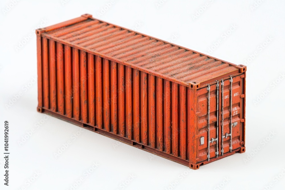 A shipping container model, isolated on white, showcasing its structural details A shipping container model, isolated on white, showcasing its structural details