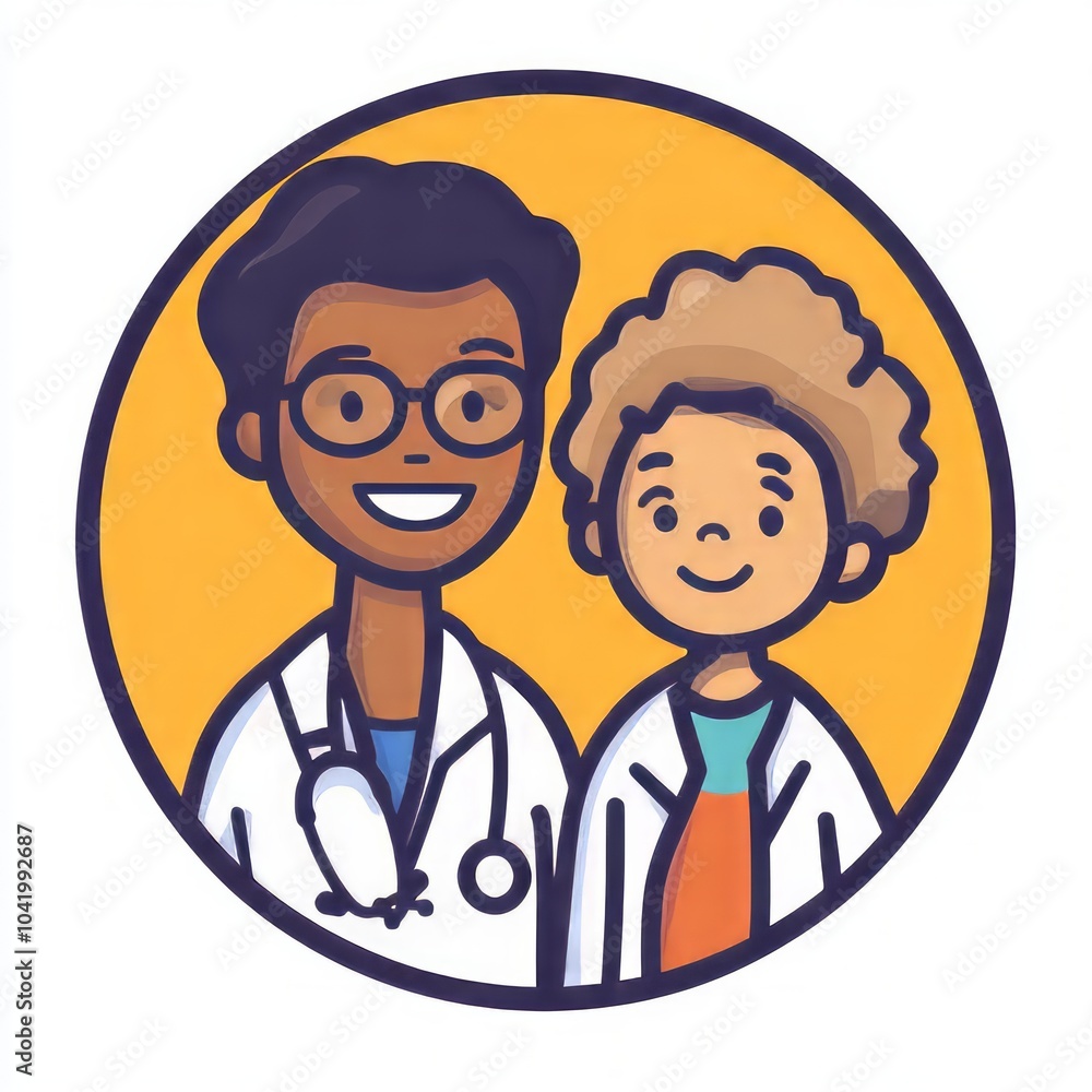 Pediatric services icon featuring a child and pediatrician Pediatric services icon featuring a child and pediatrician