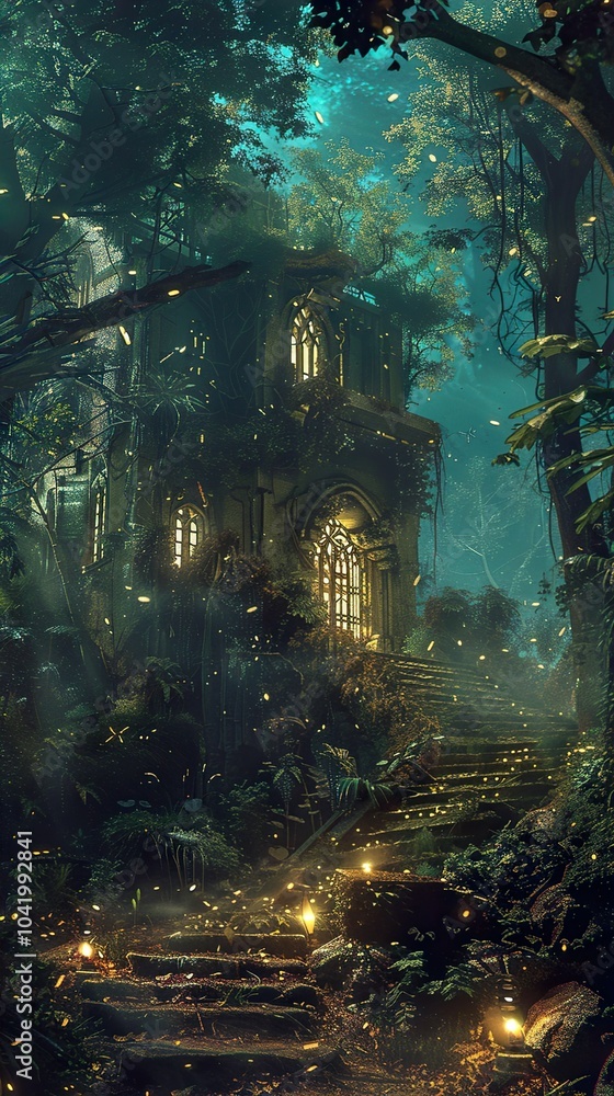 Enchanted Forest: Glowing Ruins in the Night Enchanted Forest: Glowing Ruins in the Night