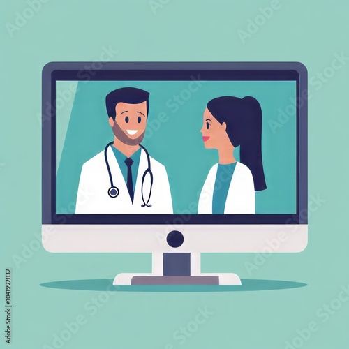 Telemedicine icon with a doctor and patient on a video call