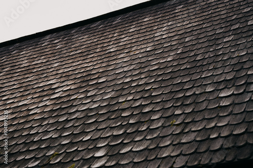 This is a closeup view of a timeless slate roof, showcasing its unique texture and beautifully weathered appearance