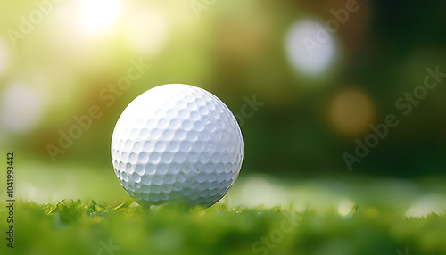 Close up golf ball and green blurred background