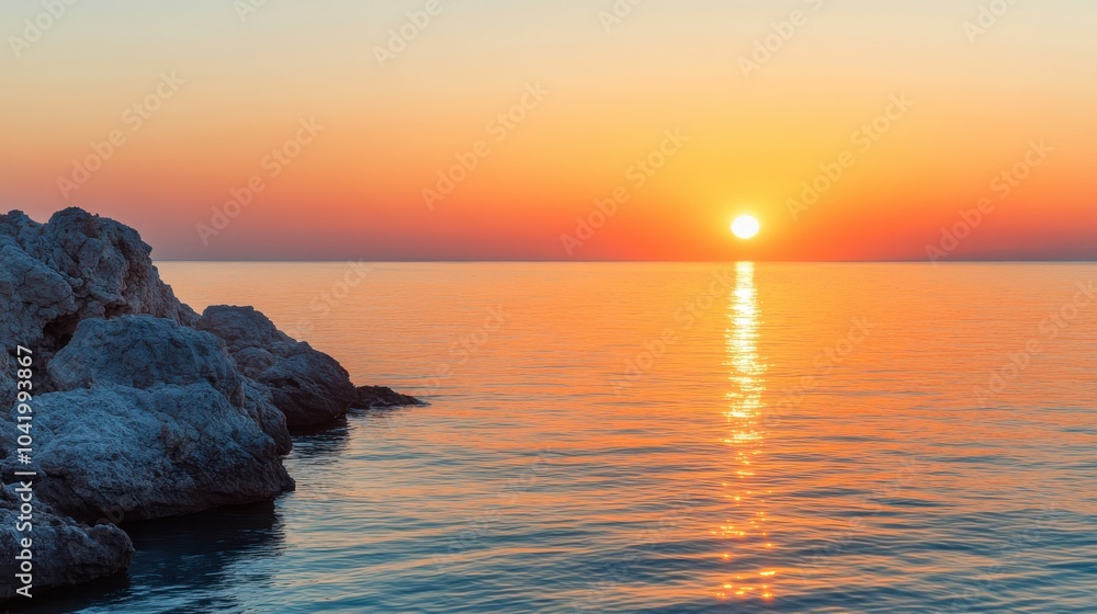 Tranquil Golden Sunset Over Calm Seascape Tranquil Golden Sunset Over Calm Seascape