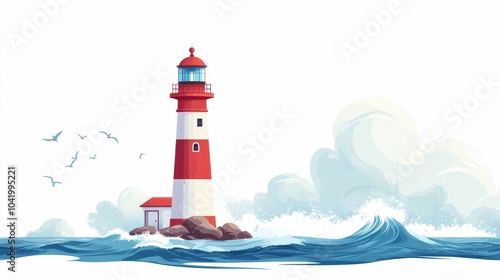 Illustration for a lighthouse in the middle of a stormy sea