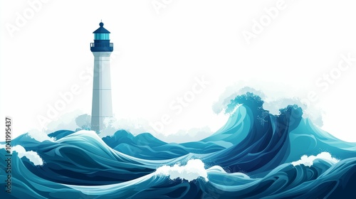 Illustration for a lighthouse in the middle of a stormy sea