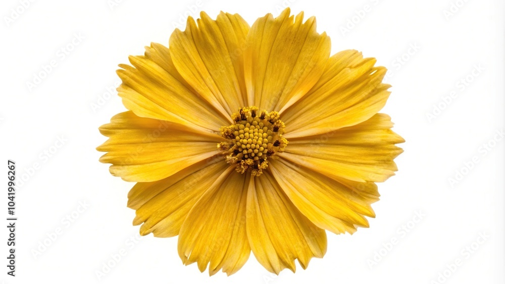 Symmetrical yellow flat pressed and dried isolated cosmo flower Symmetrical yellow flat pressed and dried isolated cosmo flower