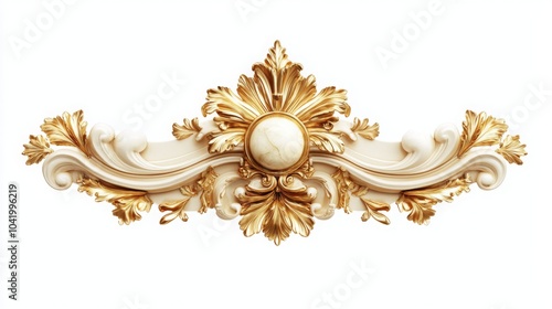 Ornate decorative embellishment featuring golden floral patterns and a central pearl-like element, ideal for classical interior design.