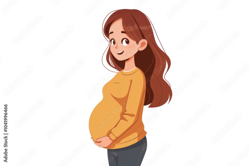 Happy pregnant woman cartoon illustration Happy pregnant woman cartoon illustration