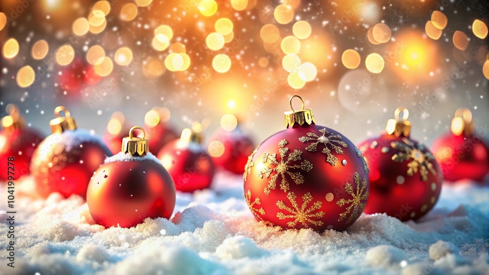 Red Christmas Balls on Snow with Bokeh Background - Festive Holiday Decor Photography Red Christmas Balls on Snow with Bokeh Background - Festive Holiday Decor Photography