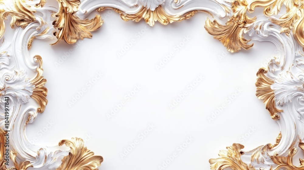 An ornate frame with intricate gold and white detailing, suitable for displaying artwork or photographs. An ornate frame with intricate gold and white detailing, suitable for displaying artwork or photographs.