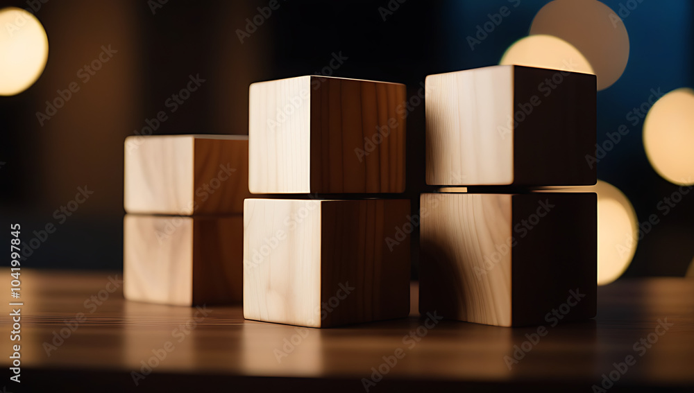 Obraz premium four wooden cubes form tall tower cut unknown purpose