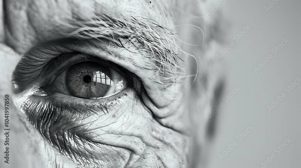 Obraz premium Close-up of an elderly person's eye, showcasing wrinkles and intricate details.