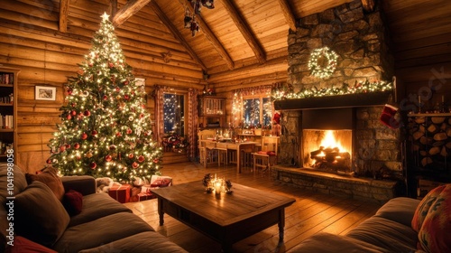 Wallpaper Mural Cozy Christmas Cabin with Tree and Fireplace Torontodigital.ca
