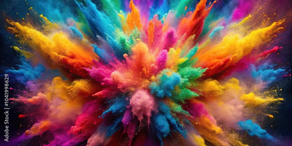 Symmetrical explosion of colored paint powder abstract background Symmetrical explosion of colored paint powder abstract background