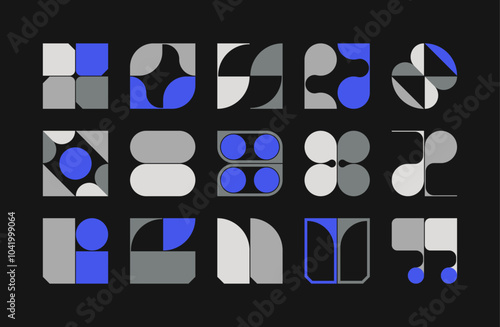 Set of fully editable vector graphic elements, geometric shapes, abstract forms and futuristic icons.