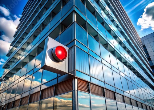 Red Wireless Button Design on Modern Architectural Background for Digital Interface