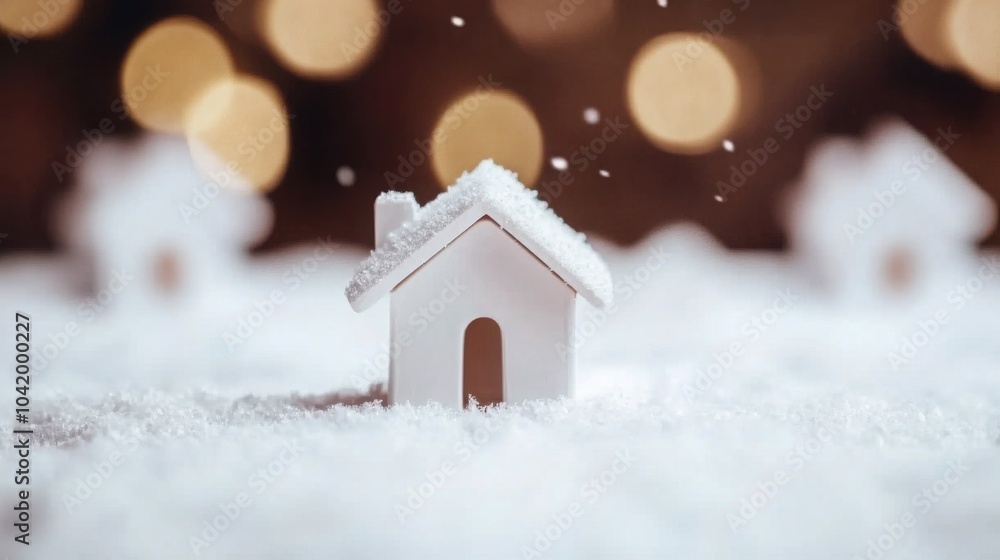 Naklejka premium Whimsical Snowflakes Gently Falling on Small House