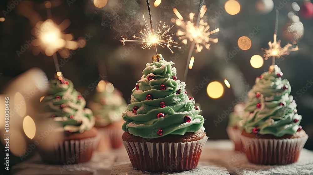 Festive Cupcakes with Sparkling Decorations Festive Cupcakes with Sparkling Decorations