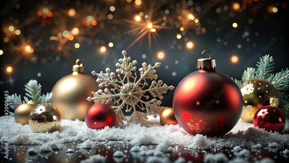 Depth of Field Christmas black background with balls and snowflakes Depth of Field Christmas black background with balls and snowflakes
