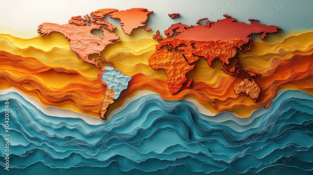 Map of the world made of paper on a wall Map of the world made of paper on a wall