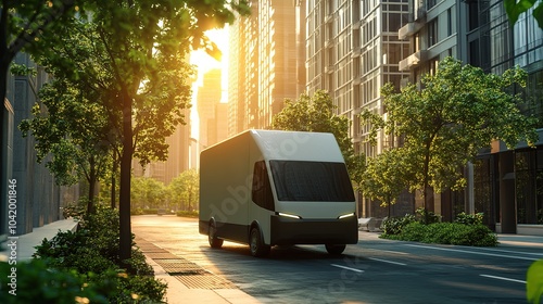 Green logistics and sustainable transportation industry utilizing electric vehicles and eco-friendly electric vans for efficient and environmentally conscious delivery solutions. 