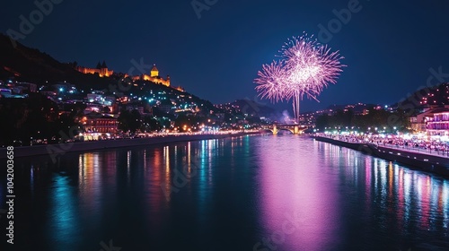 Vibrant Fireworks Over Cityscape at Night