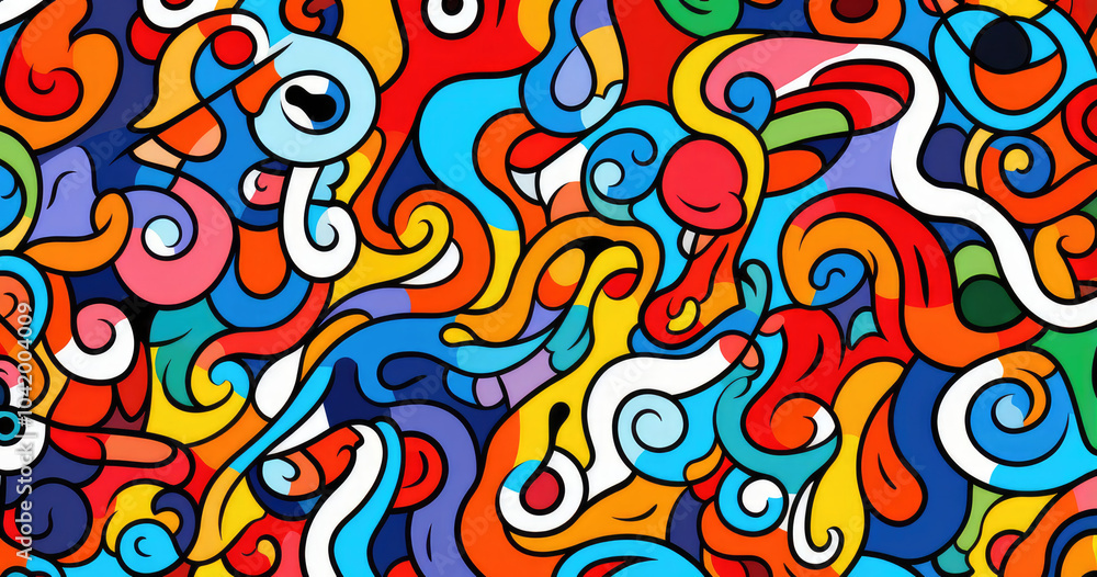 Fototapeta premium A vibrant and abstract composition filled with swirling colors and playful shapes, creating an energetic visual experience.